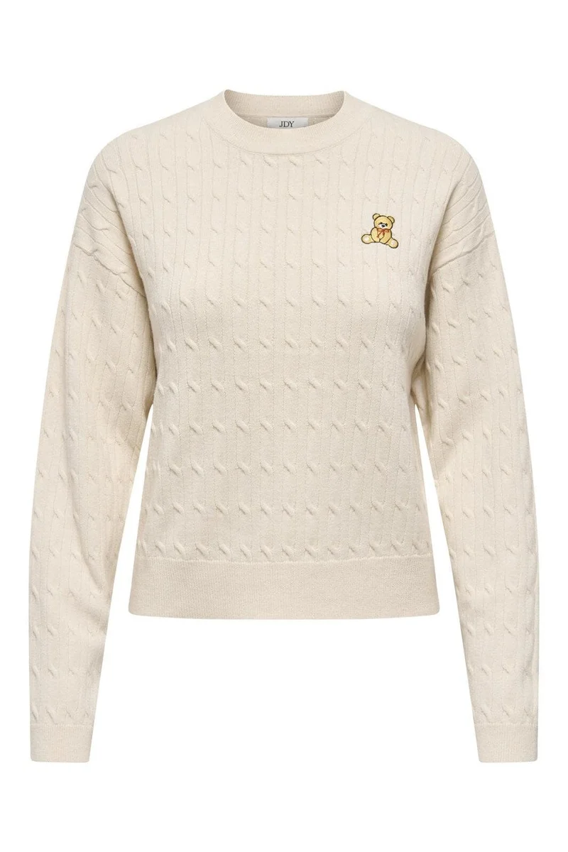 JDY - Jdyprime Life L/S On Cable Emb Pull Knt - 4942394 Whitecap Gray W. Teddy Embroidery