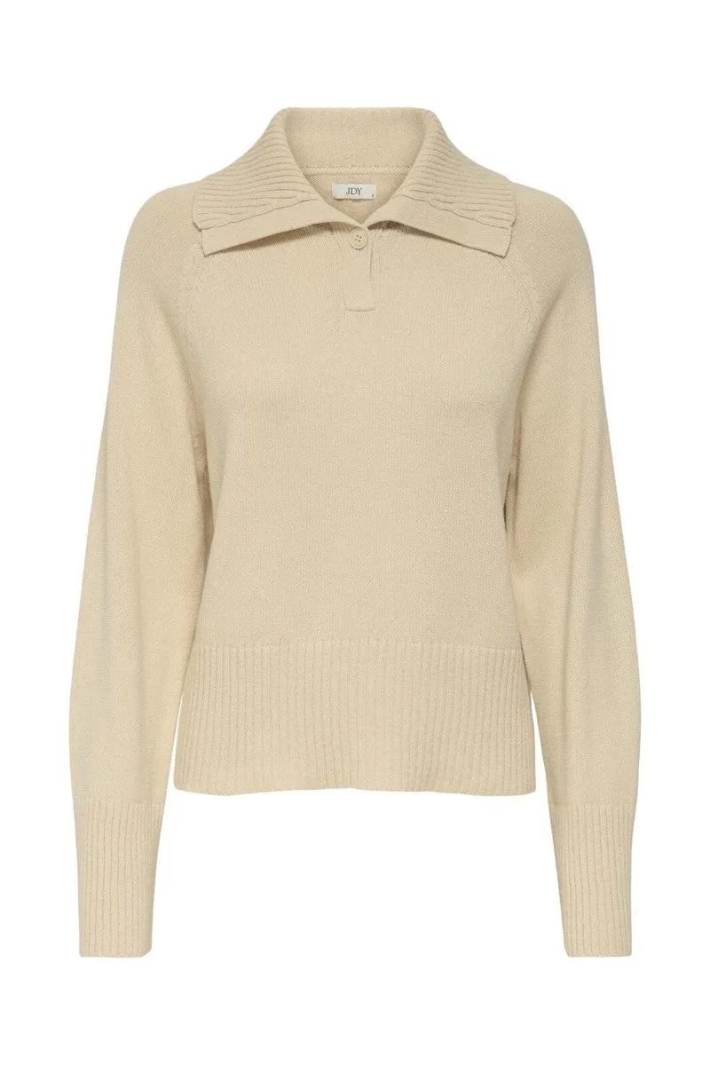 JDY - Jdytriss L/S Button Collar Pullover Knt - 4837931 Sandshell