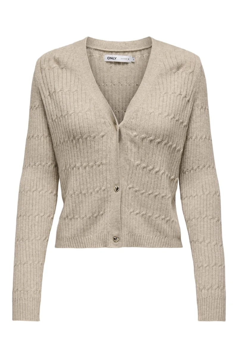 Only - Onlkatia Ls Cable V-Neck Cardi Knt Nca - 4505958 Mocha Meringue W. Melange
