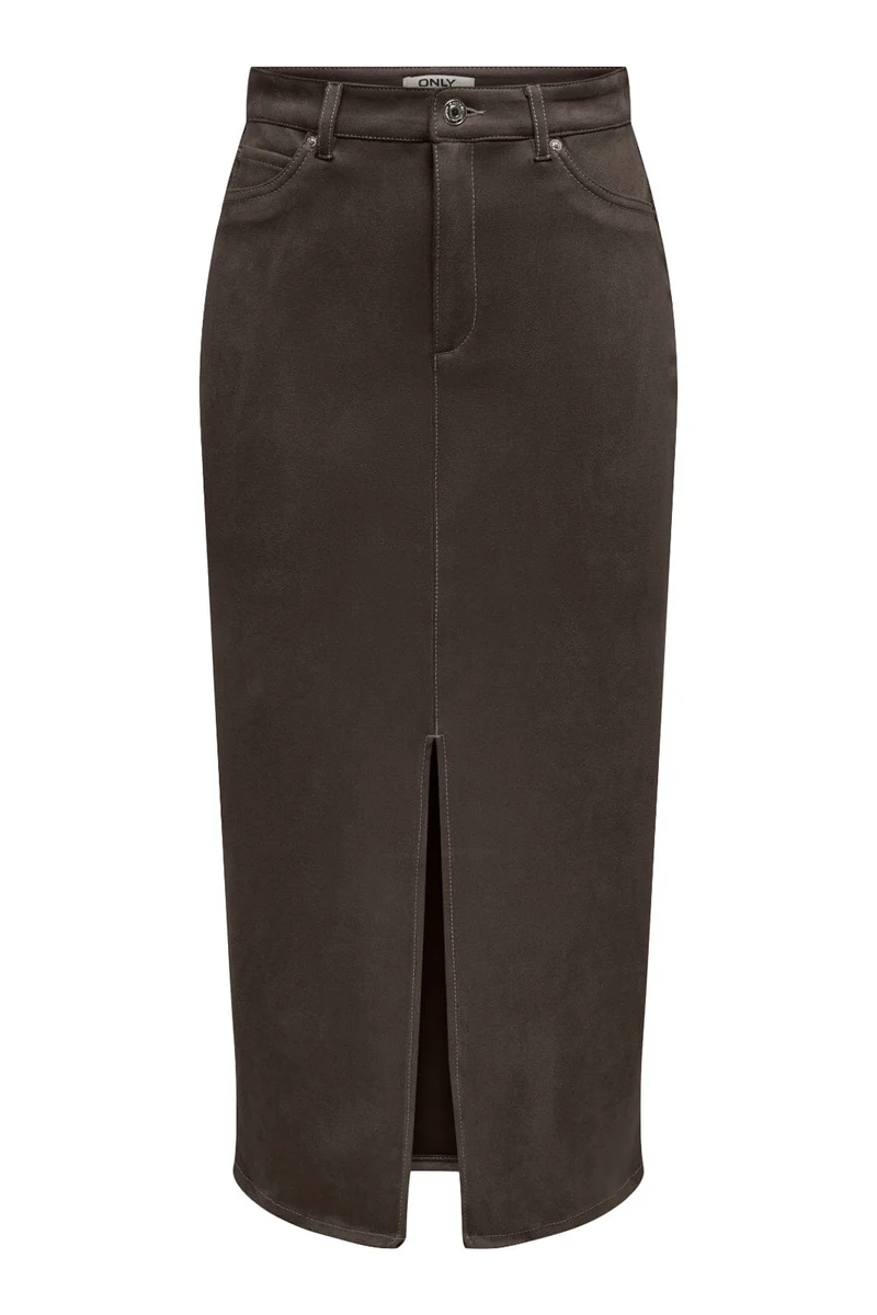 Only - Onlstina Life Faux Suede Skirt Cc - 4854254 Seal Brown W Contrast Stitch