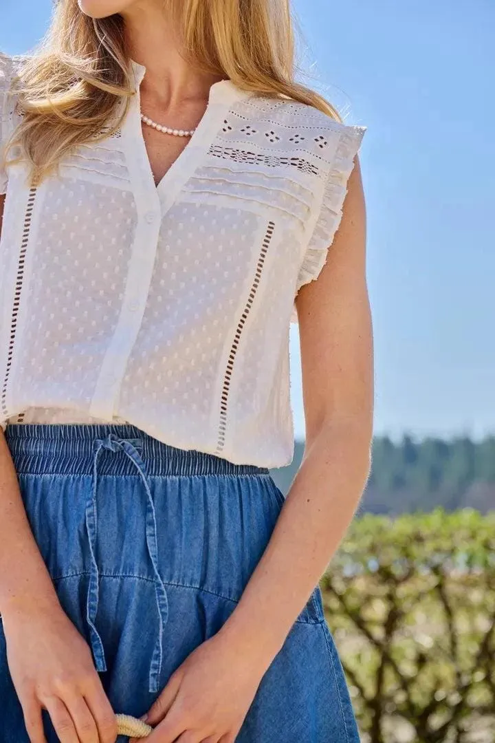 Only - Onlevelyn Sl V-Neck Top Ox - 4925952 Cloud Dancer