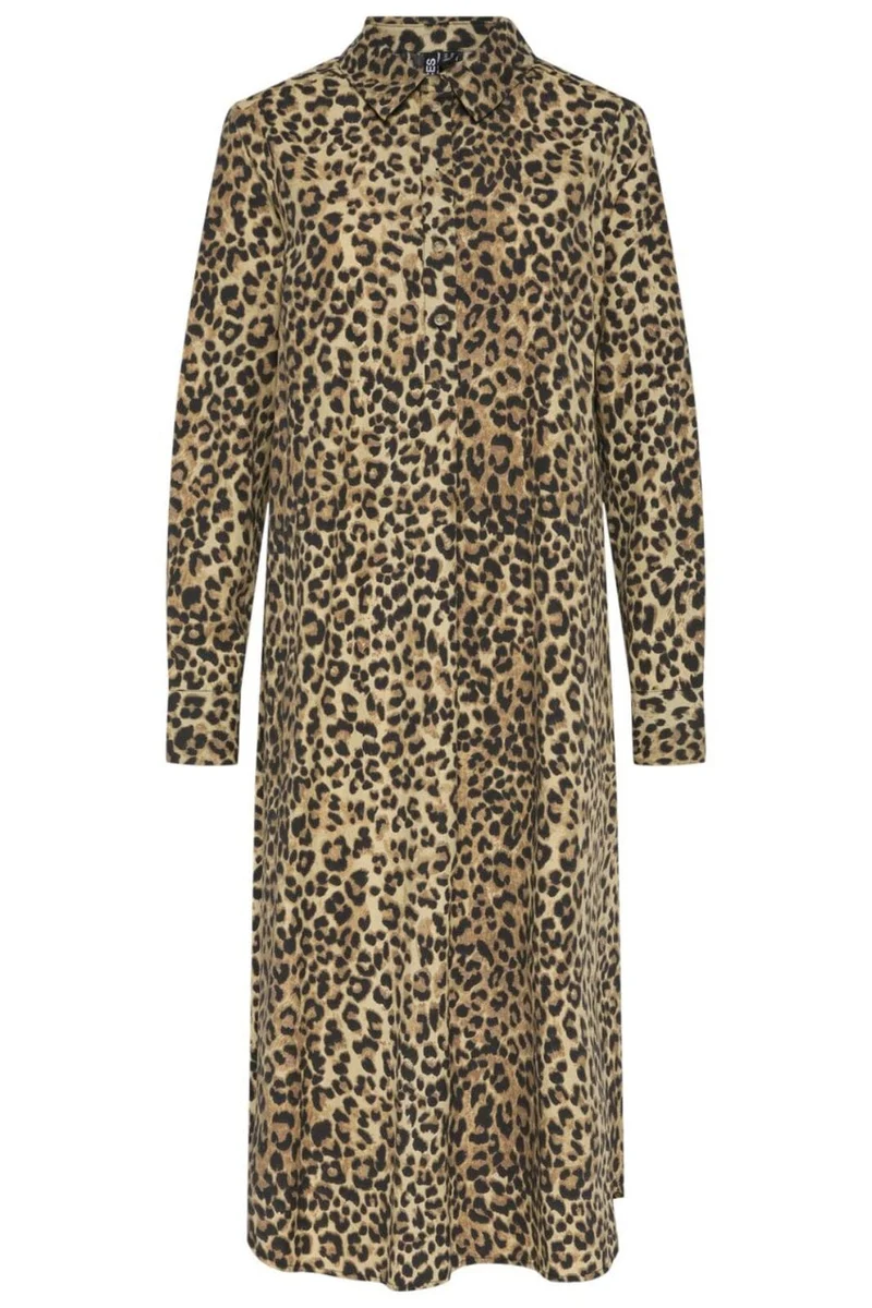 Pieces - Pcsloe Ls Midi Shirt Dress - 4698878 Tannin Leo