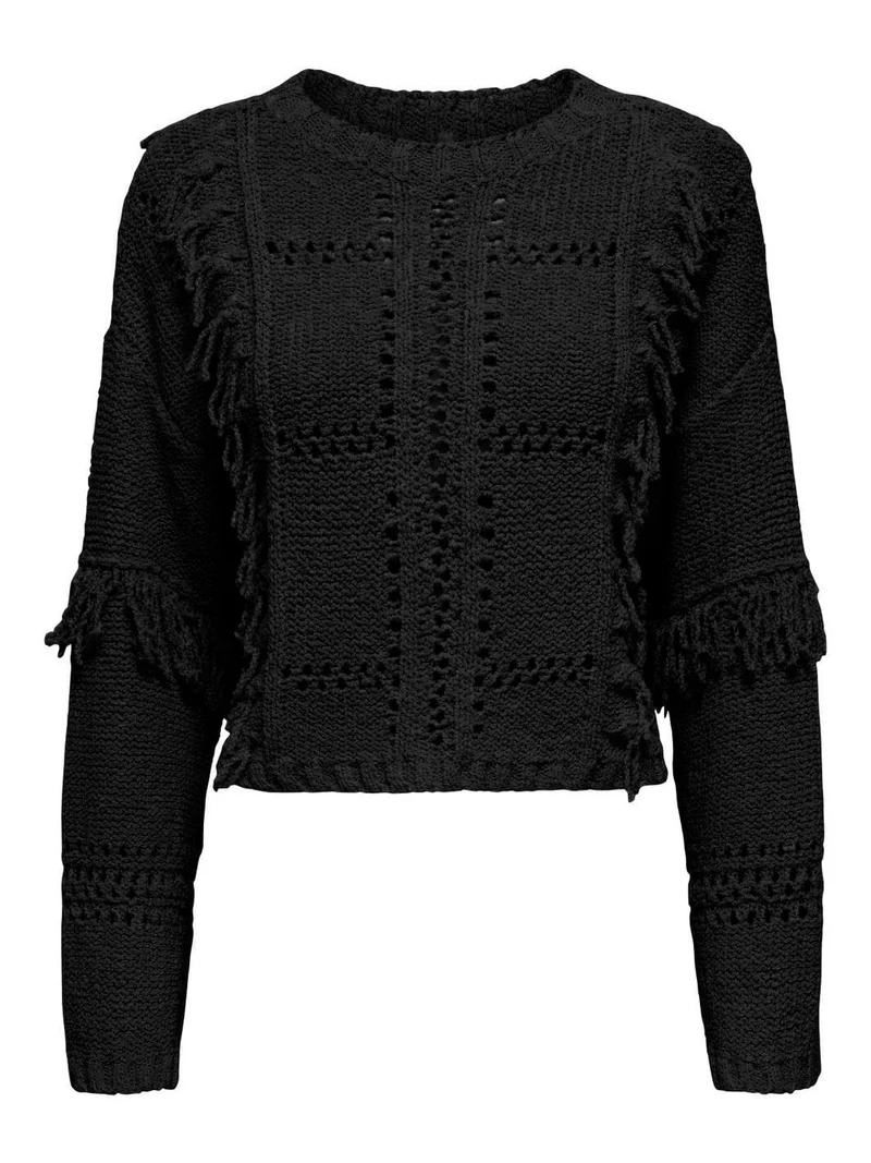 Only - Onlyrsa Life Ls Fringe O-Neck Cc Knt - 4725135 Black