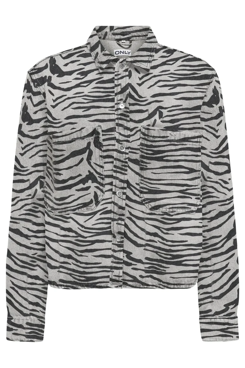 Only - Onlcassie Ls Zebra Shirt Sik - 4839009 Light Grey Denim Zebra