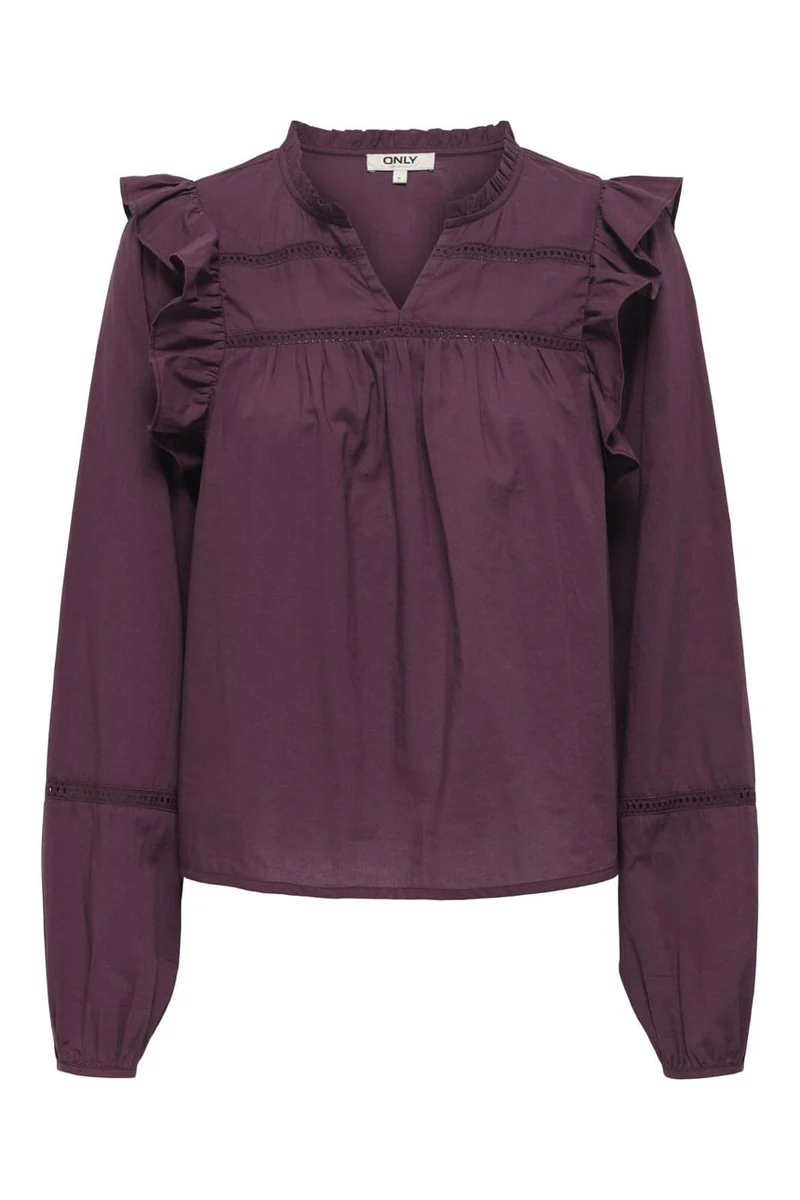 Only - Onledda Life Ls Frill V-Neck Top - 4828555 Mauve Wine