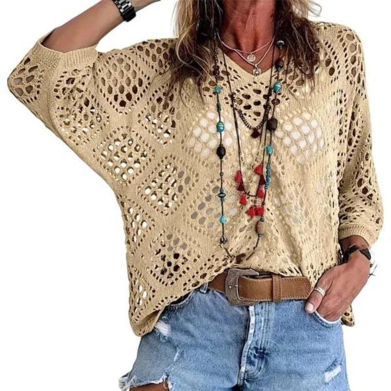 Icone™ CrochetCoverup: Bohemisk Sommar Mid-Längd Ärm Coverup
