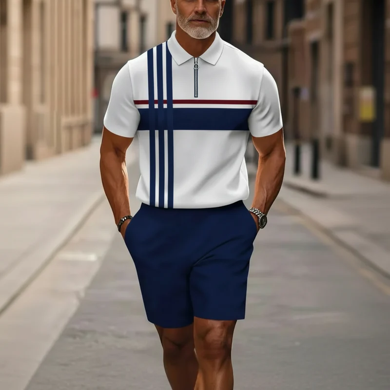 Icone™ CasualWear: Herrmodern Kortärmad Skjorta och Shorts-Set