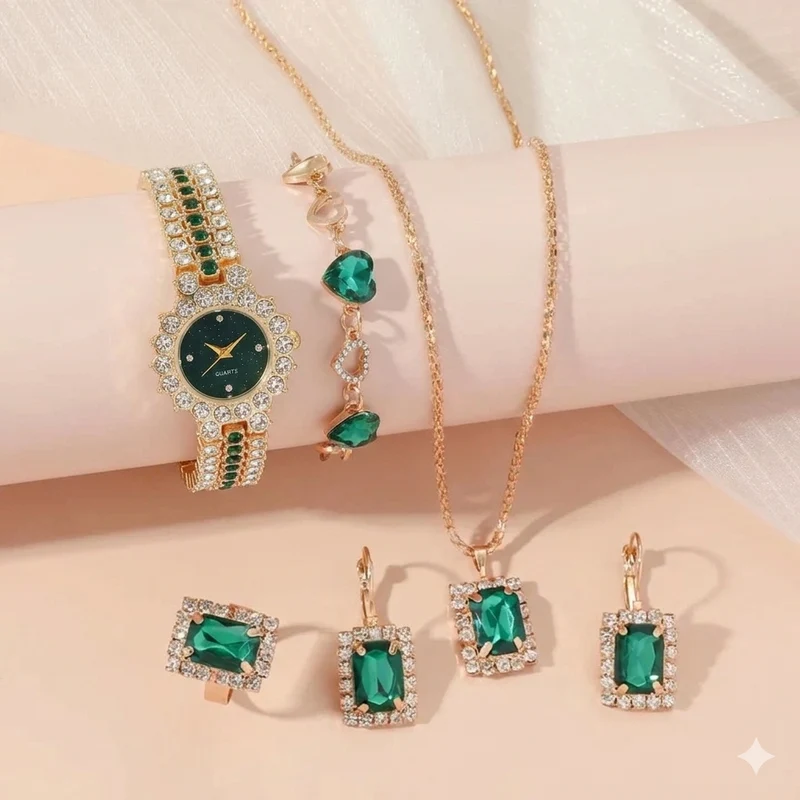Jewelance™ JewelrySet: Mode Lyx Smaragd Grön Smycken Set Present Box